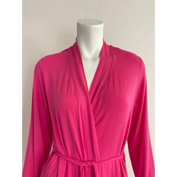 Josie Natori S Robe Pink Modal Jersey Stretch Long Sleeve Knee Length - Picture 2 of 8